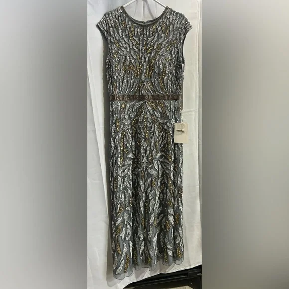 Mac Duggal Blue and Gold Maxi Dress